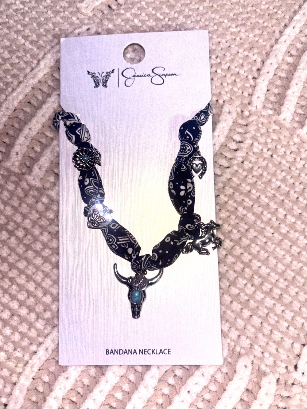 Blue Bandana Necklace with Turquoise Accent and Western Charms
